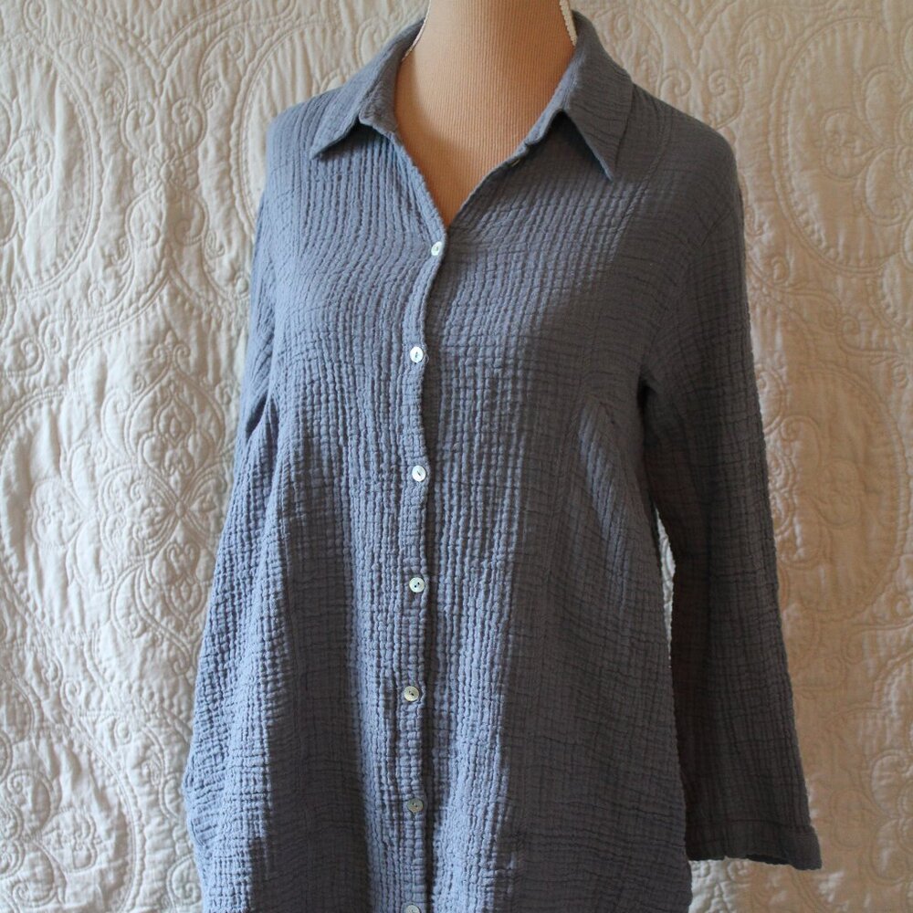 Zara 100% Cotton Grey Oversized Button Down Tunic with Pockets SZ M